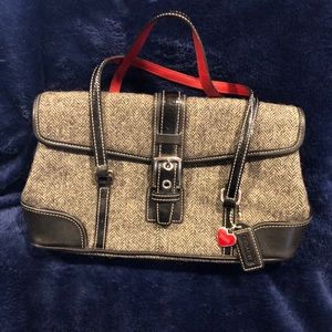 Vintage Houndstooth Black Leather Coach Purse